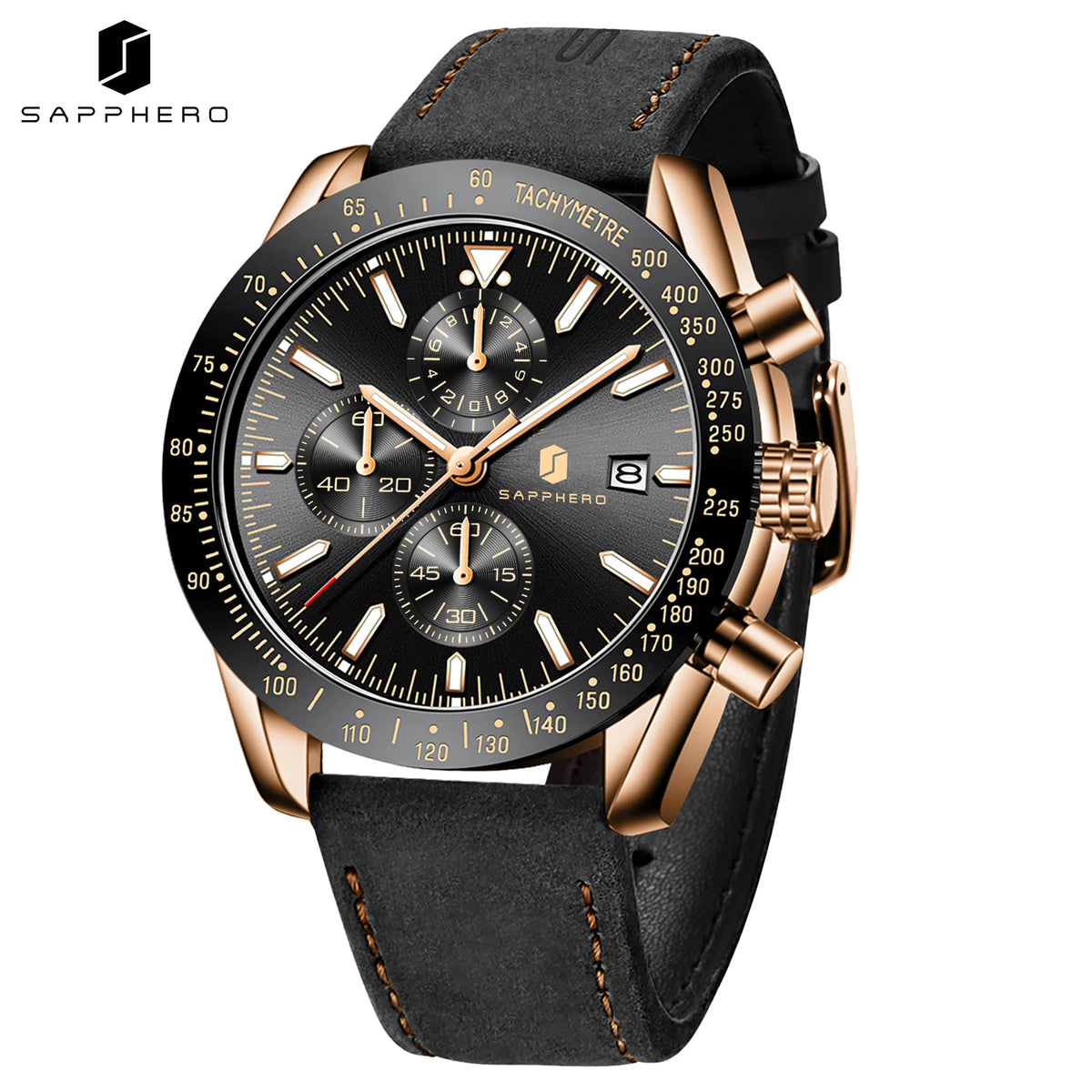 SAPPHERO Men's Quartz Chronograph Watch Date Display Blue Dial 50M Water Resistant Sport Luxury Wristwatch Elegant Fashion Business Casual Watch for Men Daily Wear Office Travel Gift