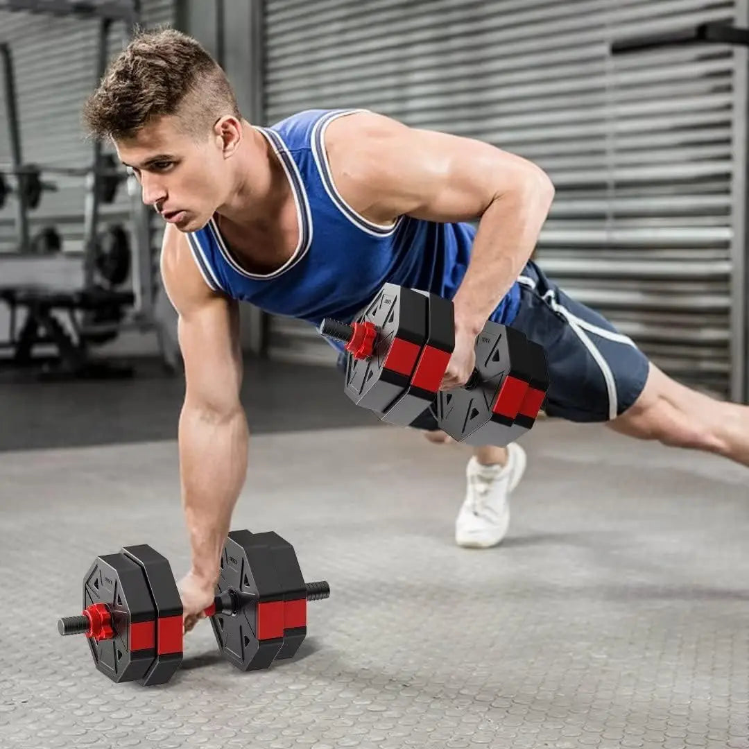 Adjustable Dumbbell to Barbell Fitness Set – 44lbs Anti-Slip Grip, 3-in-1 Home Gym Strength Training Barbell Weight Set