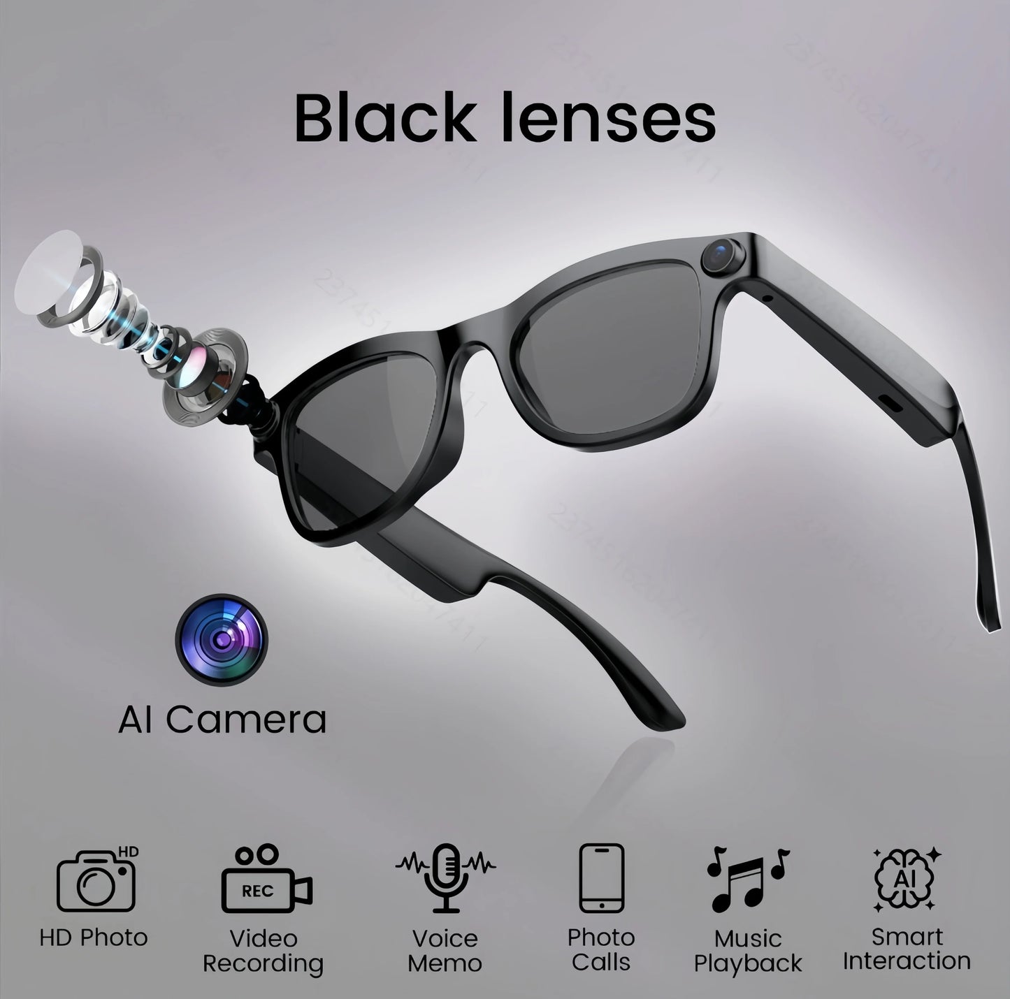 AI Smart Glasses With 200W Pixels Camera And Video