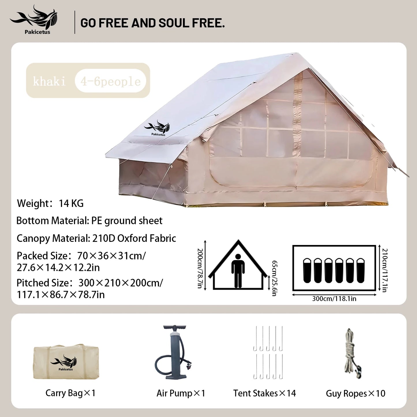 Pakicetus Quick Setup Inflatable Camping Tent For 4 To 8 People