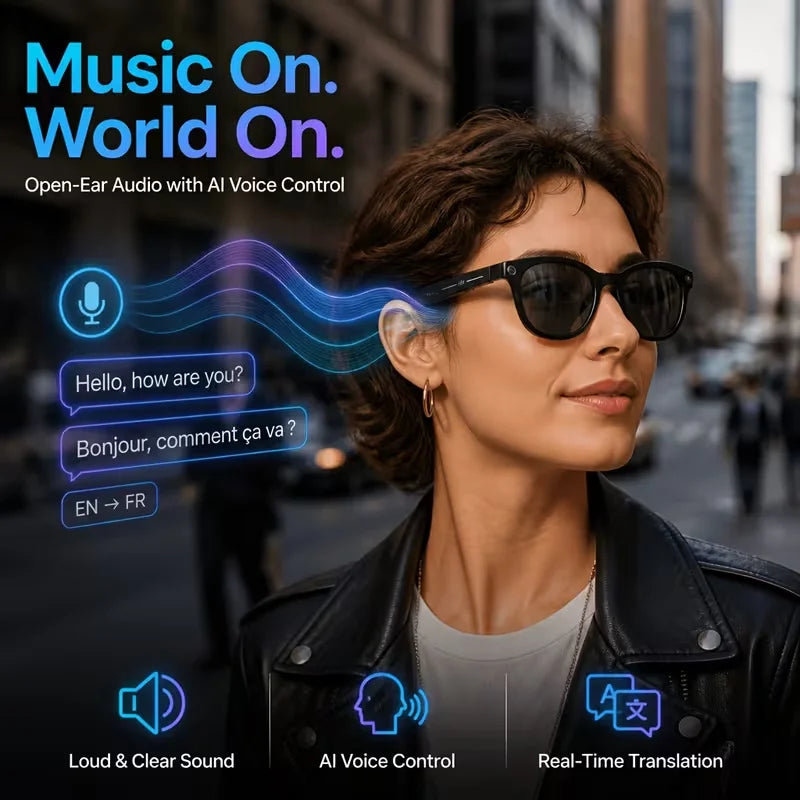 Smart glasses with a camera, 8-megapixel HD resolution, 3 interchangeable lens options, image stabilization, photo and video cap