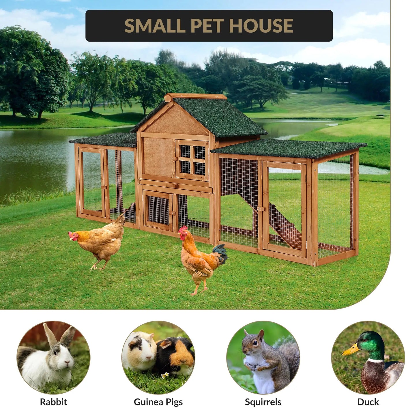 2-Story Bunny Hutch Rabbit Cage Outdoor With Double Side Runs, Pull-Out Tray, Ramp, Roof For Guinea Pigs & Small Pets