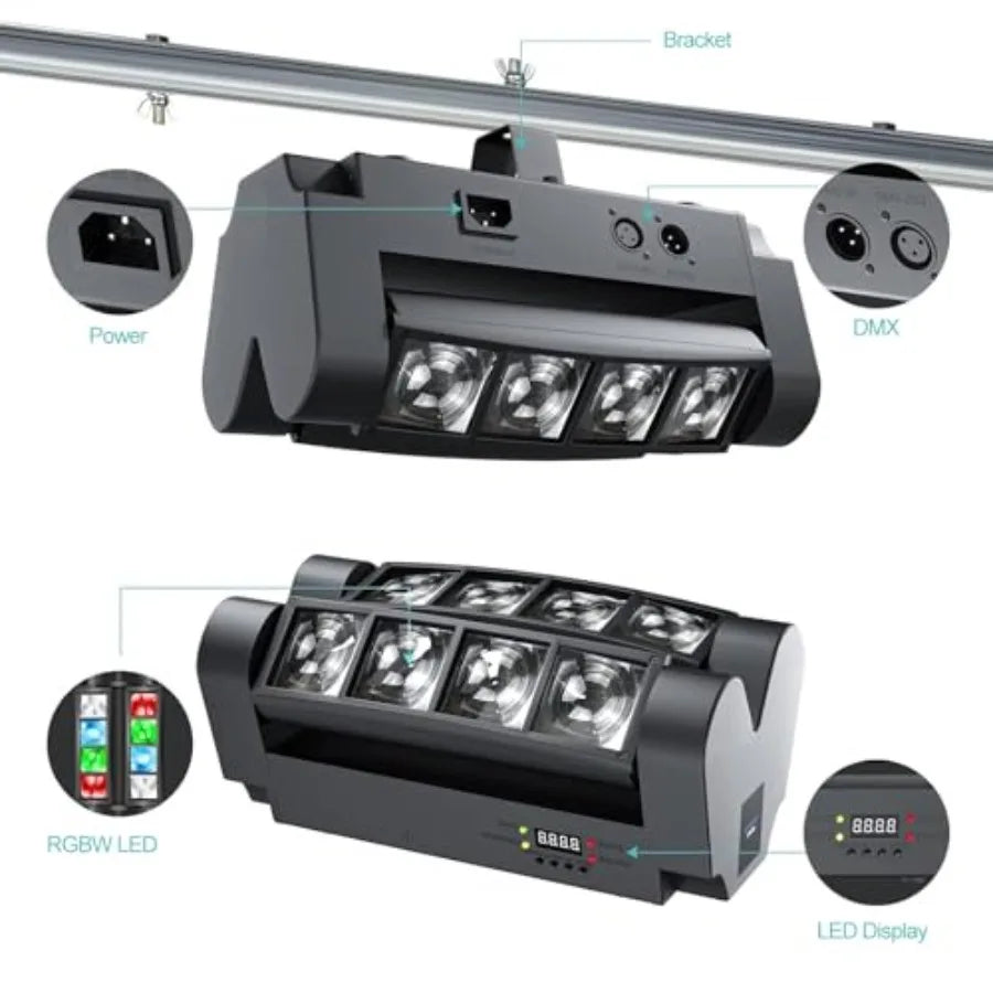 Spider Beam Moving Head DJ Light 8 LEDs RGBW Disco