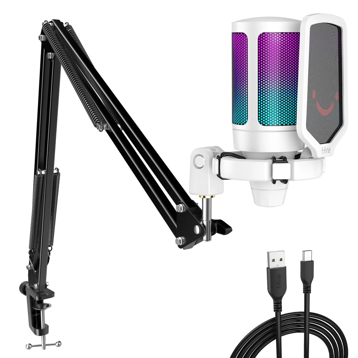 FIFINE USB Gaming Microphone With Mute Button and Boom Arm