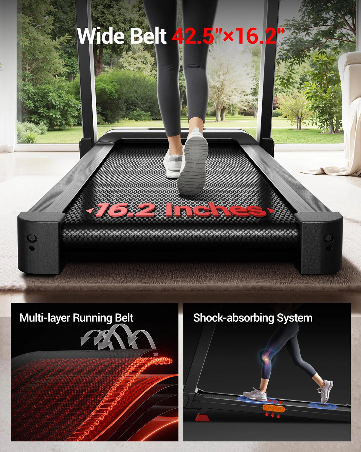 UMAY Portable Foldable Treadmill For Home Indoor Workout, 20% Manual Incline, 14KM/H Max Speed, 180KG Load, Wide Running Belt & LED Touch Display
