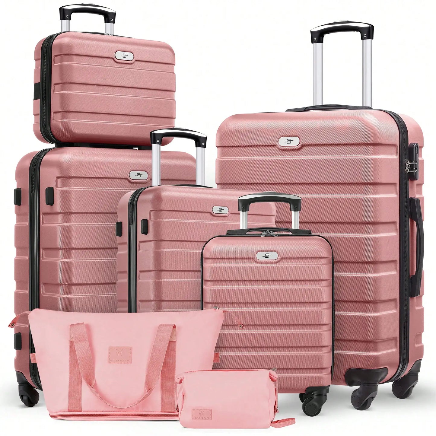 ABS Hardside Spinner Luggage Set 7 Piece With Travel Bags And Cosmetic Case