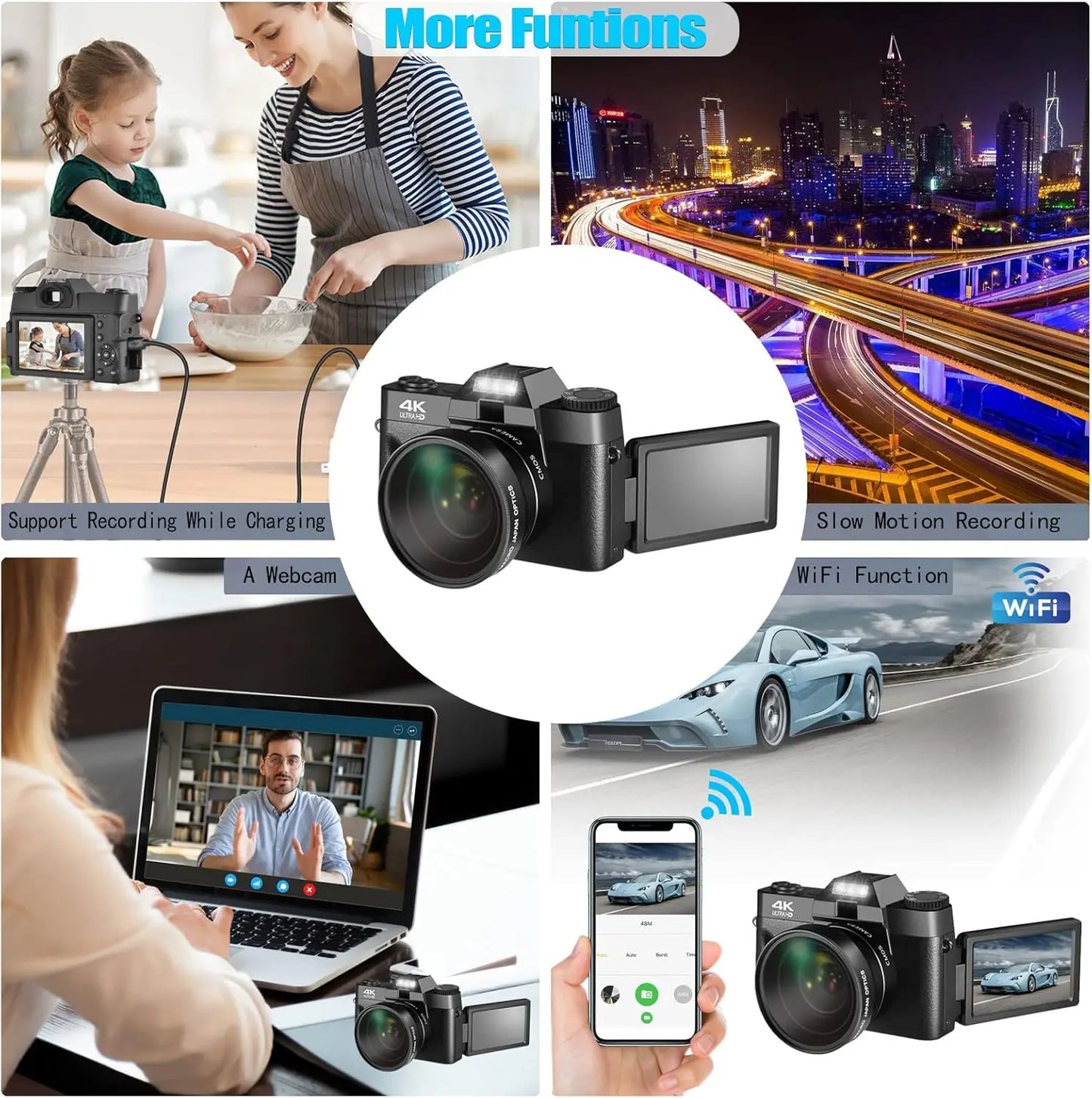 4K Digital Camera With Autofocus And WiFi 16X 48MP