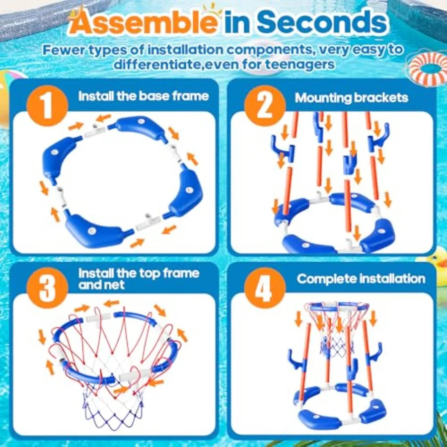 Pool Basketball Hoop 2-In-1 Floating Pool Ring Game For Adults With 4 Balls And Pump Included Outdoor Water Fun