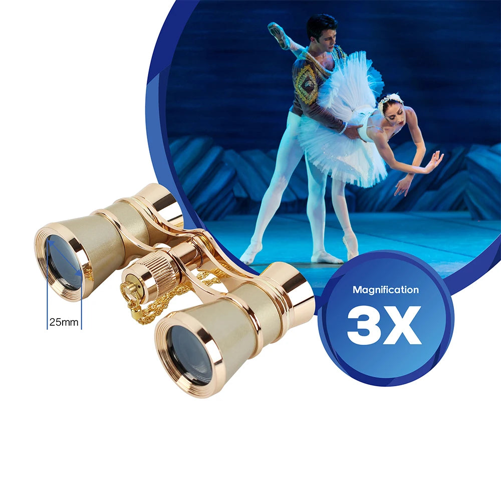 Opera Glasses Binoculars 3X25 Theater Glasses Mini Compact With Chain