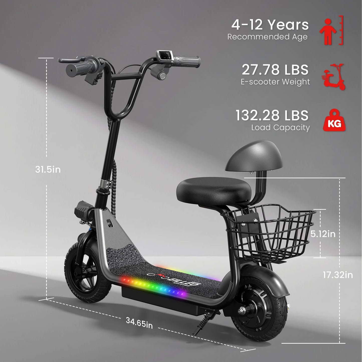 Spacewalk Electric Scooter For Kids With Seat Basket