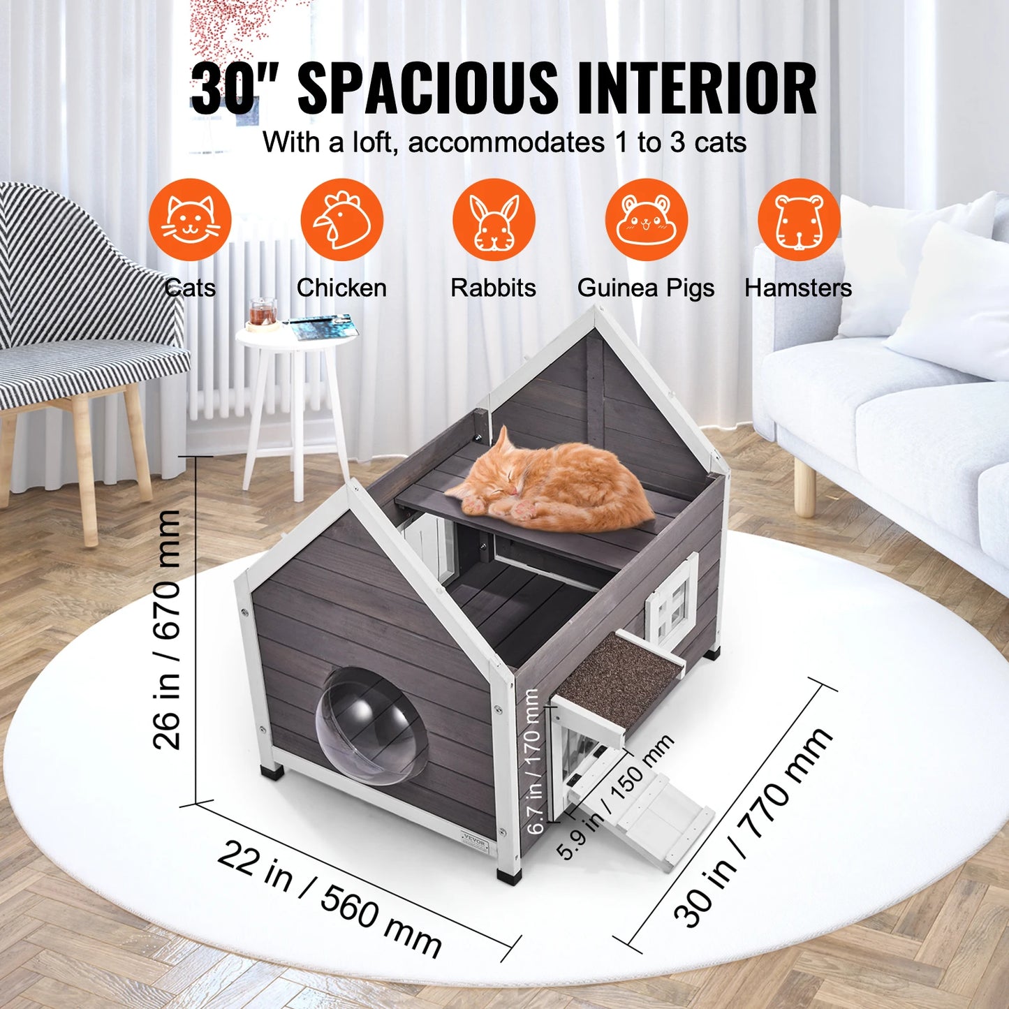 SucceBuy Outdoor Cat House Weatherproof Cedar Shelter For Feral Cats And Multiple Cats With Side Door