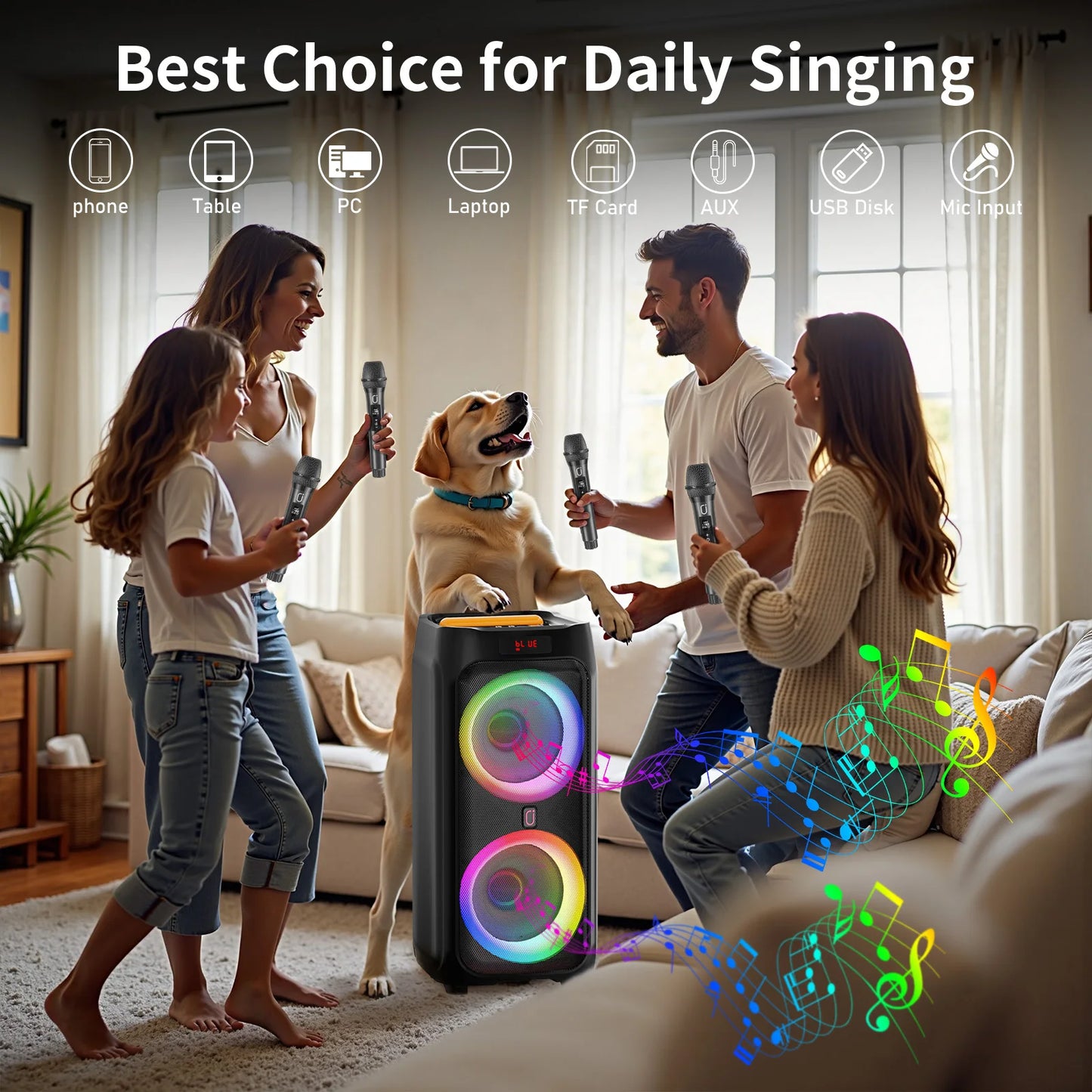 FanFun Karaoke Machine 500W PA System With Bluetooth And DJ Lights