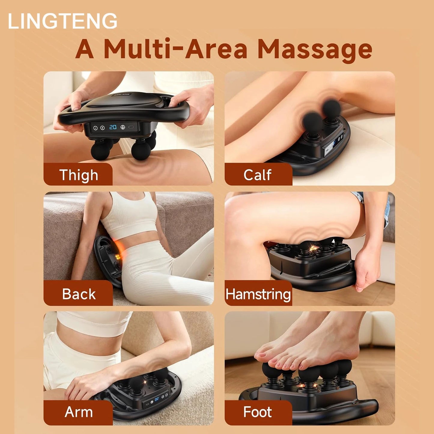 LINGTENG Deep Tissue Massage Gun With Six Heads And Modes