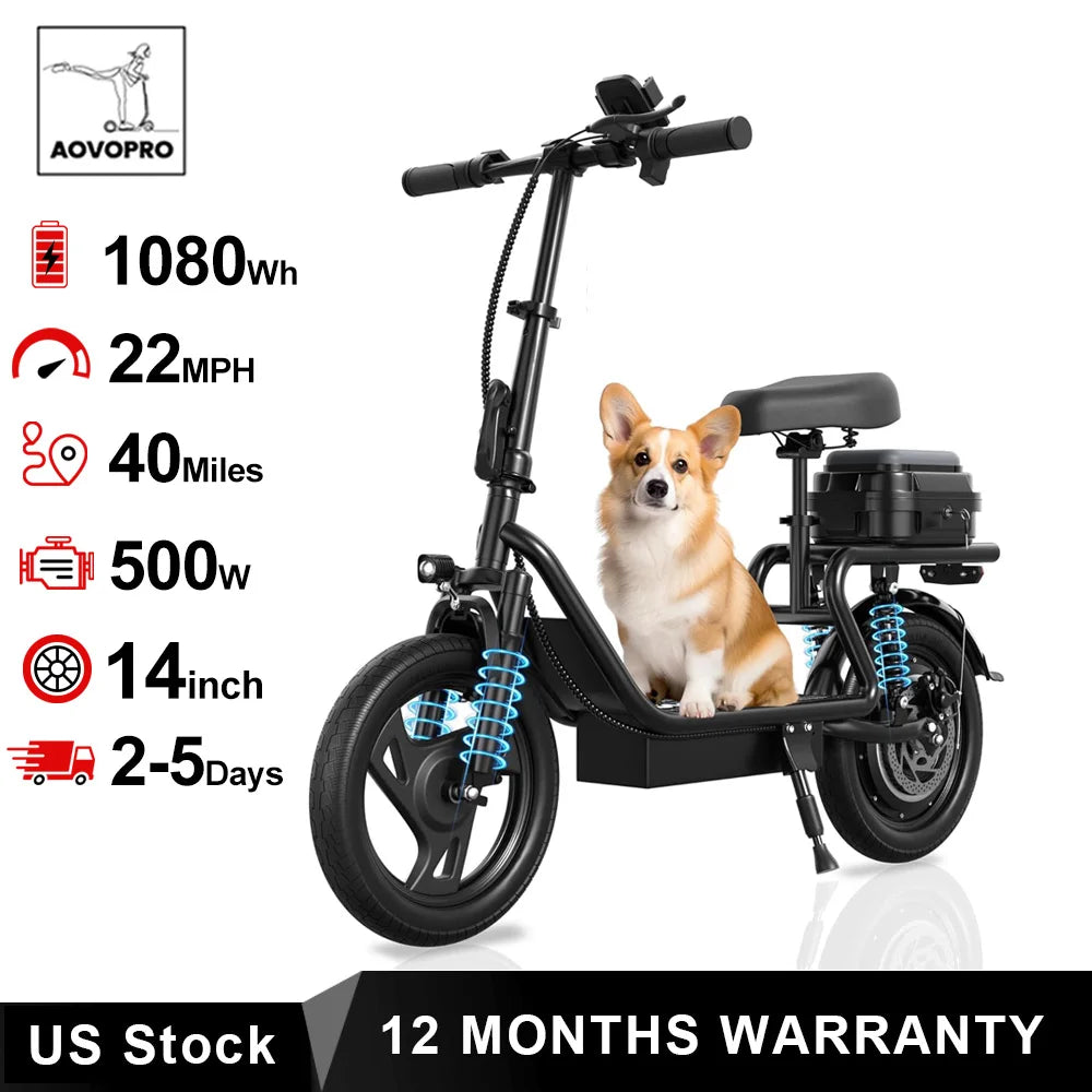 AOVOPRO Foldable Electric Bike Dual Suspension 500W Ebike