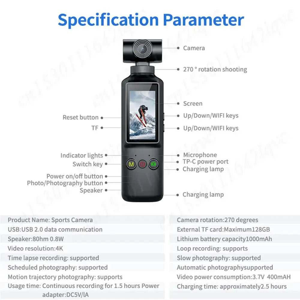 4K Sports Action Camera With WiFi 270 Degree Rotation