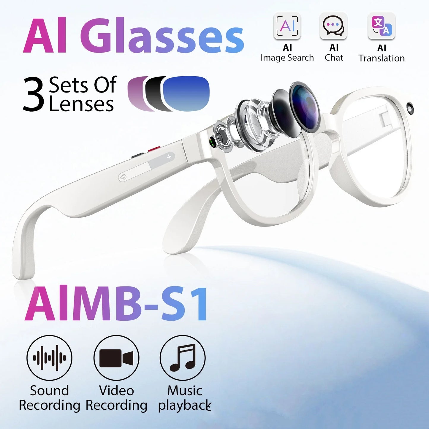 Intelligent AI Video Glasses With Dual Cameras And Replaceable Lenses