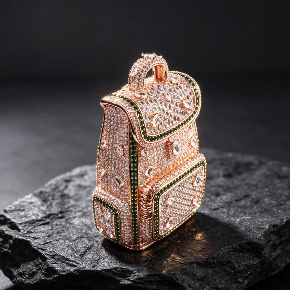 Lyee Cyee 18K Rose Gold Plated Backpack Pendant Green Cz