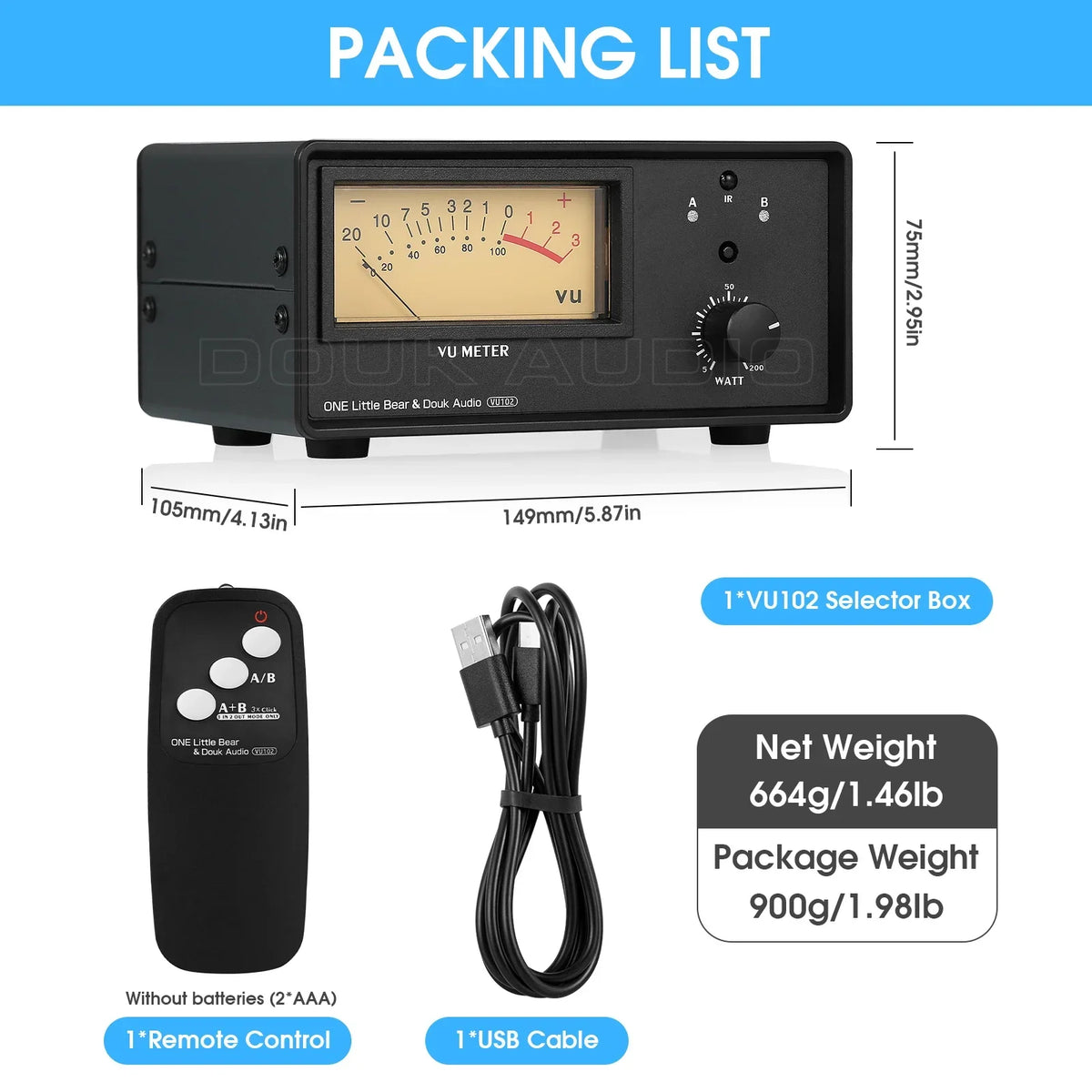 Nobsound VU102 2(1)-IN-1(2)-OUT Audio Selector Speaker Splitter Amplifier Switcher VU Meter with Remote Control
