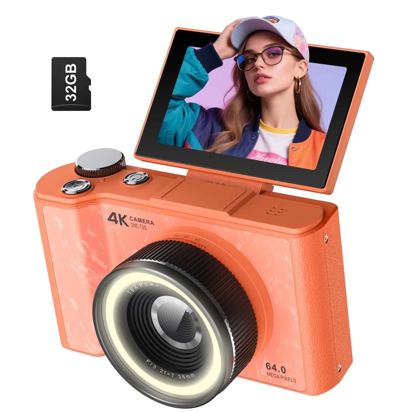 WO 4K Digital Camera With Ring Light And Flip Screen