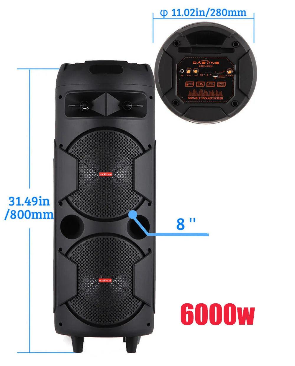 CURUK 6000W Portable Bluetooth Speaker Subwoofer RGB Light