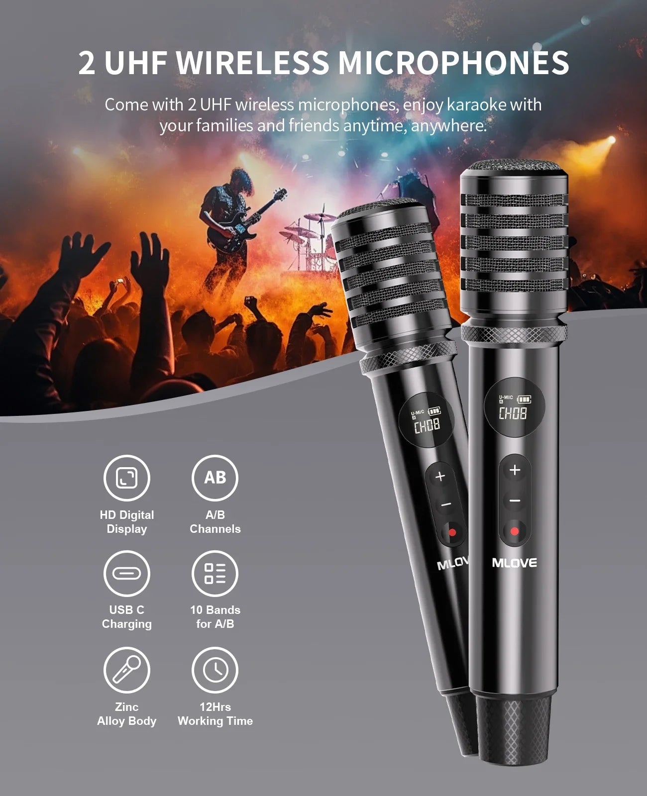 MLOVE D5 Karaoke Machine With Bluetooth And Two Wireless Microphones