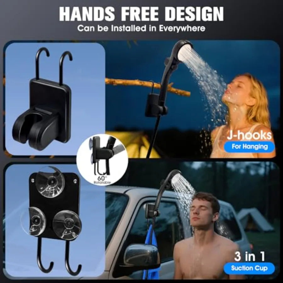 Portable Camping Shower With 2000W Auto Off Heater 4 Modes