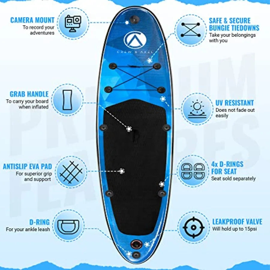 Inflatable Paddle Board For Outdoor Water Sports Extra Wide Lightweight PVC Blue For Beginners