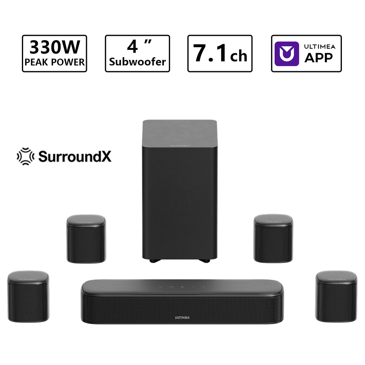 ULTIMEA 7.1 Channel Surround Soundbar With Subwoofer And Speakers