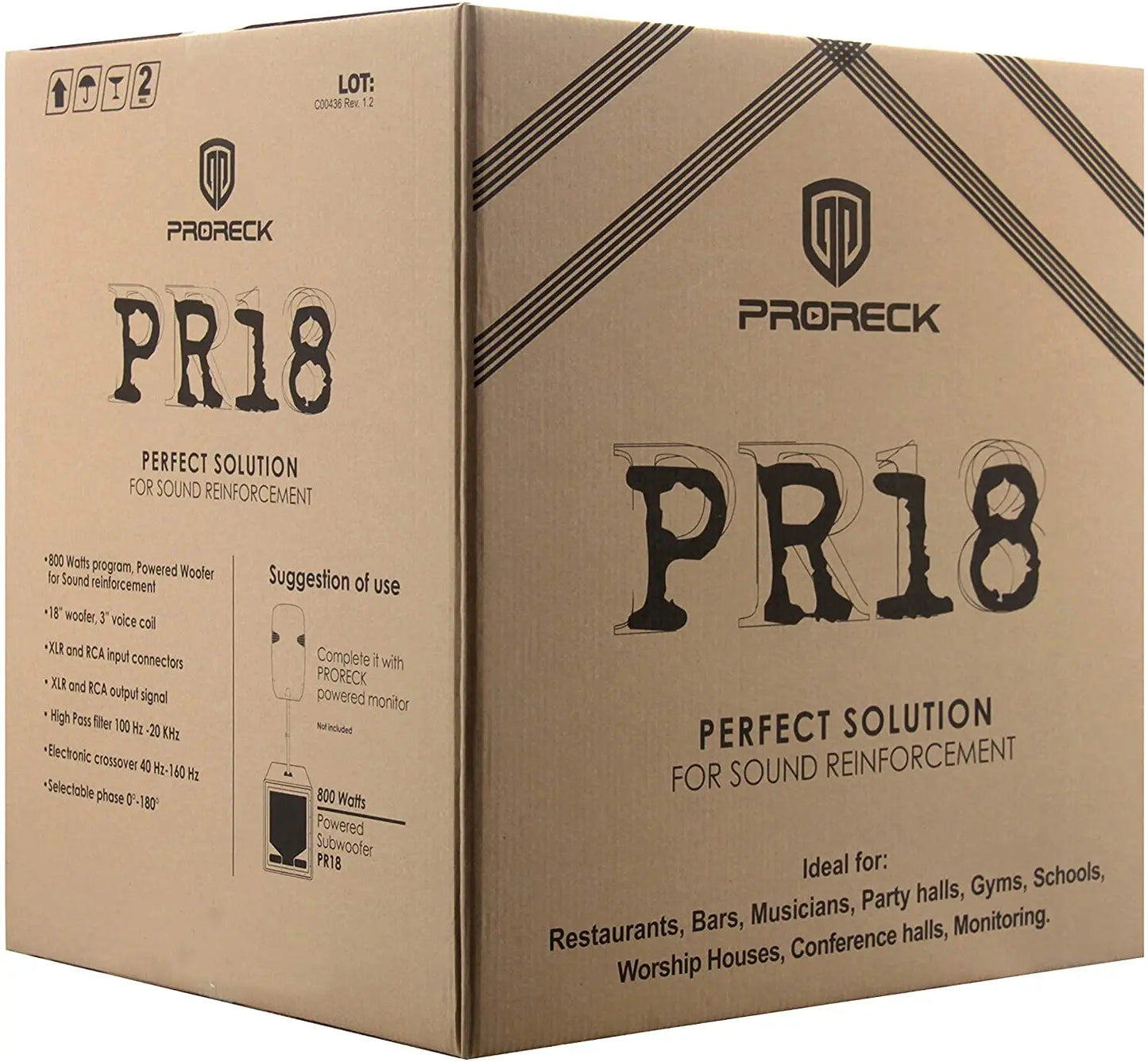PRORECK PR18 Powered Subwoofer 2000W PMPO DJ PA Loudspeaker