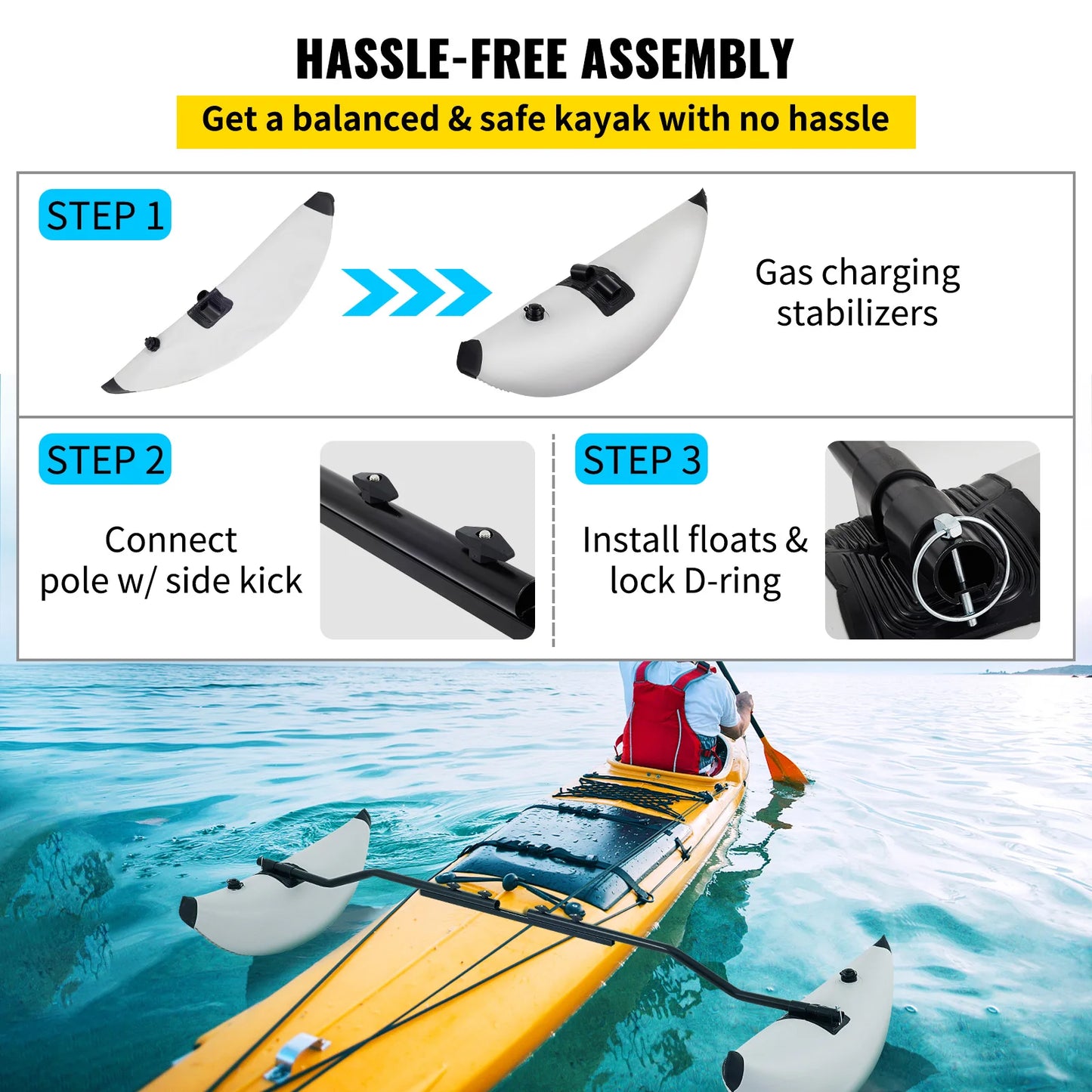 SucceBuy Kayak Outrigger Stabilizers Inflatable PVC Foldable For Kayak Anglers And Fishing Fans Secure Stability