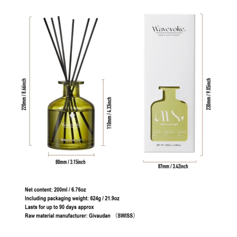 Rattan Reed Diffuser Sticks 6.7oz Natural Oil Home Fragrance Midsummer Night Ambience 8 Sticks for Home Decor