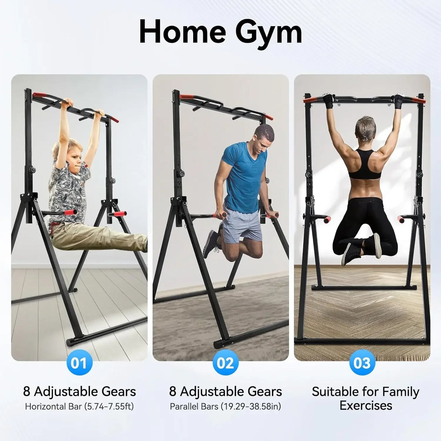 Height Adjustable Free Standing Power Tower With Dip Bar Station