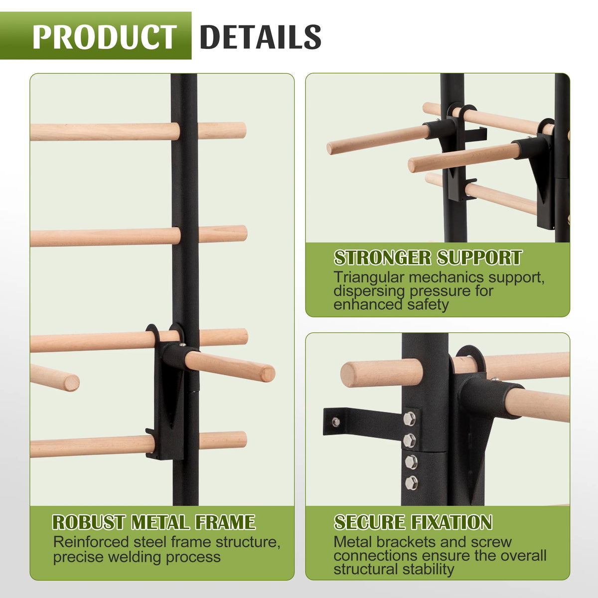 Swedish Ladder with Pull Up Bar and Detachable Dip Bars