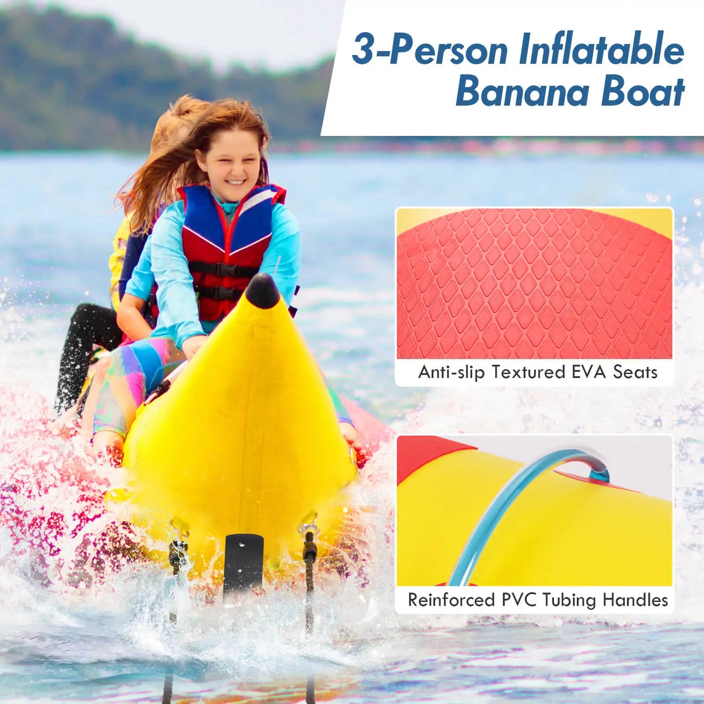 Multigot 3 Person Inflatable Banana Boat With Electric Air Pump For Thrilling Water Sports Enthusiasts