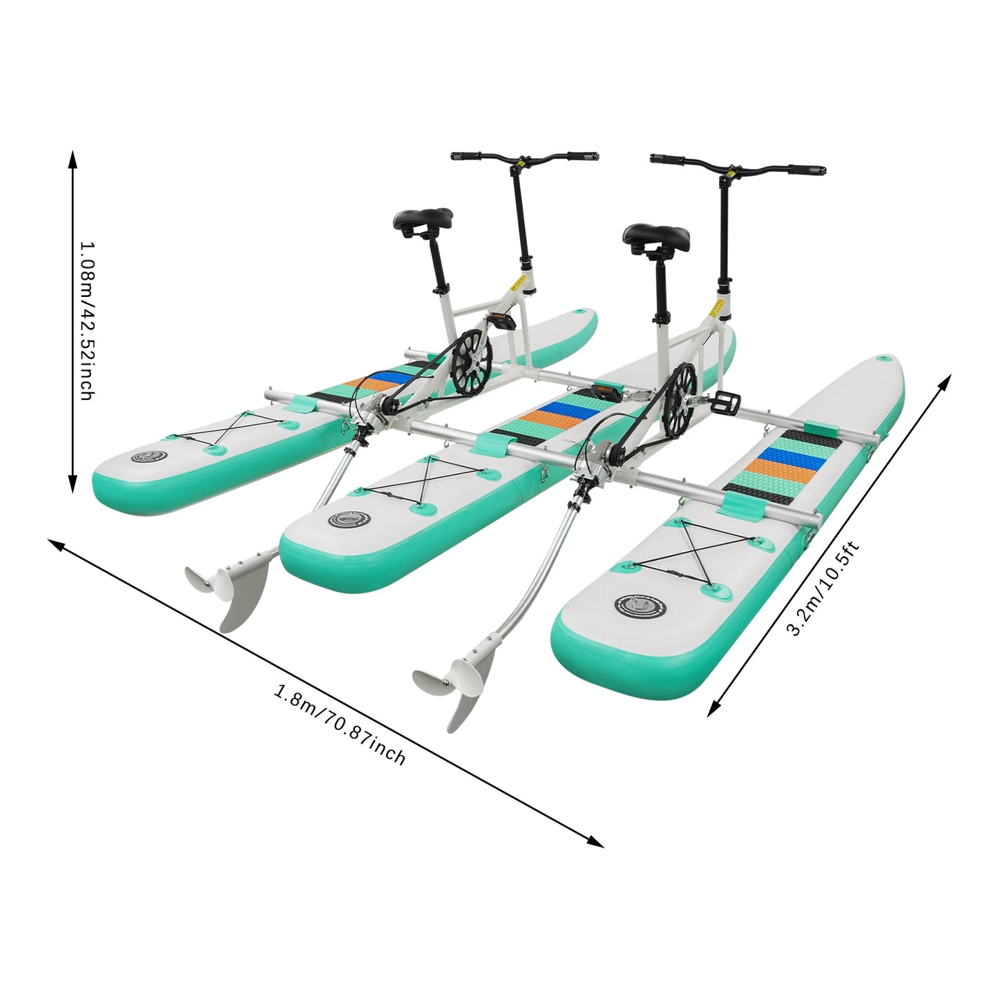 Pedal Water Bike for Two People With Aluminum Frame Human Powered Inflatable Pedal Boat for Water Parks and Rentals