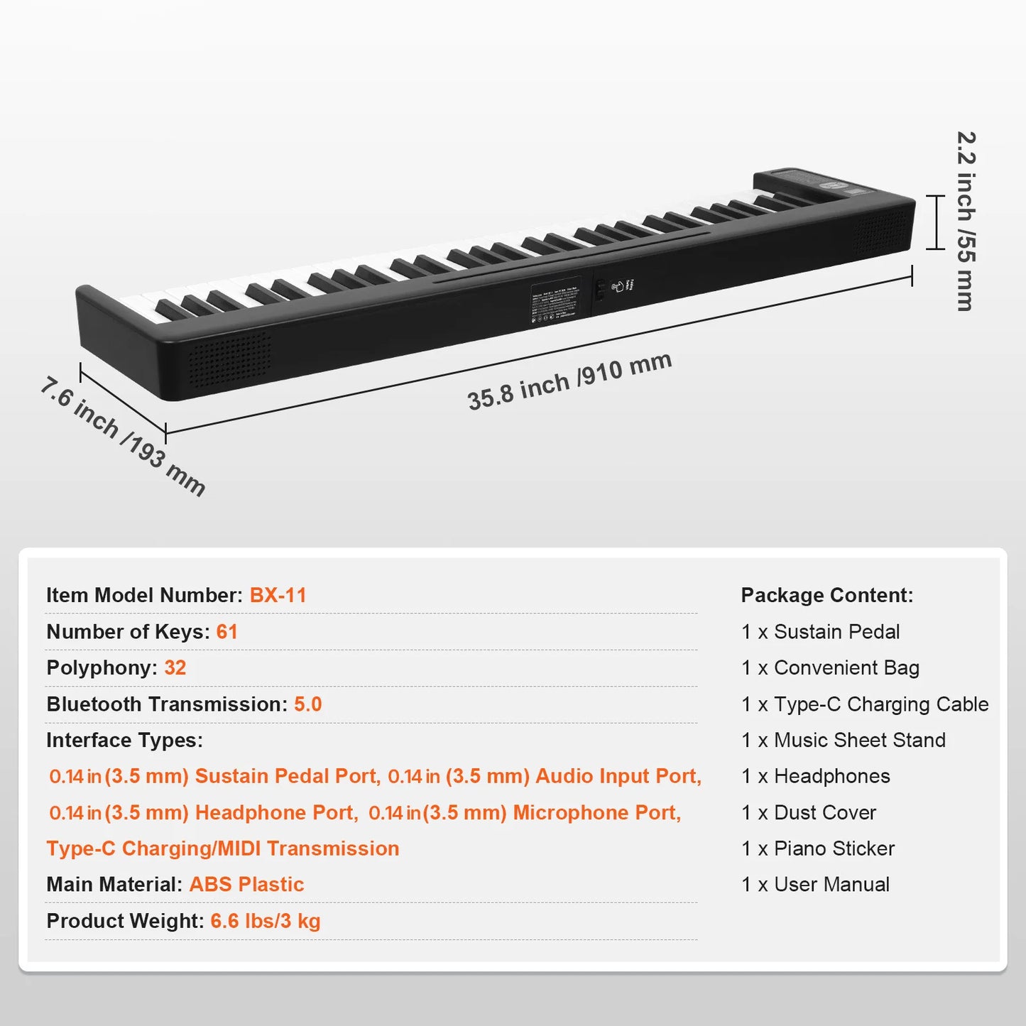 SucceBuy Folding Bluetooth MIDI Keyboard Piano for Beginners