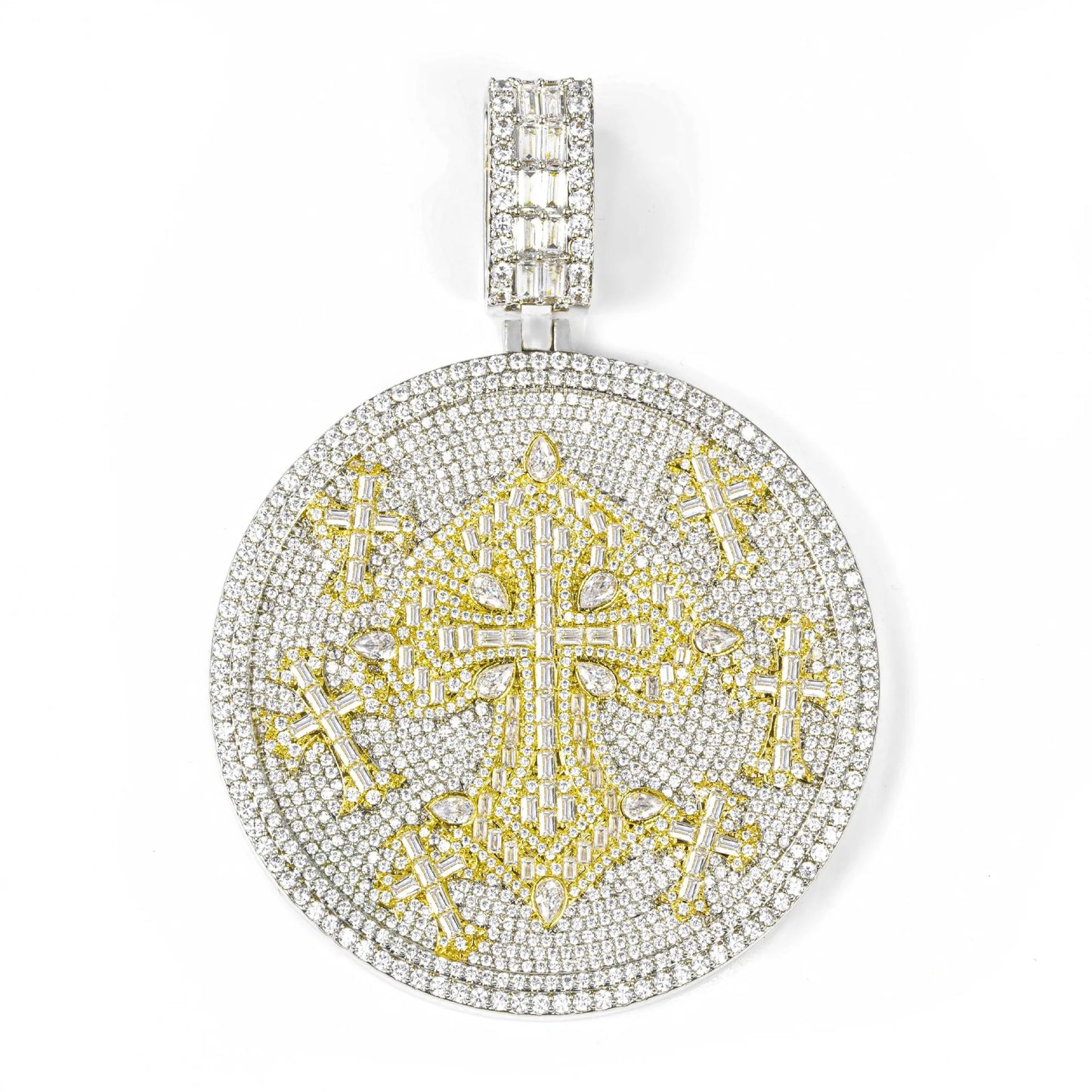 Lyee Cyee Premium Zircon Disc Cross Pendant Necklace