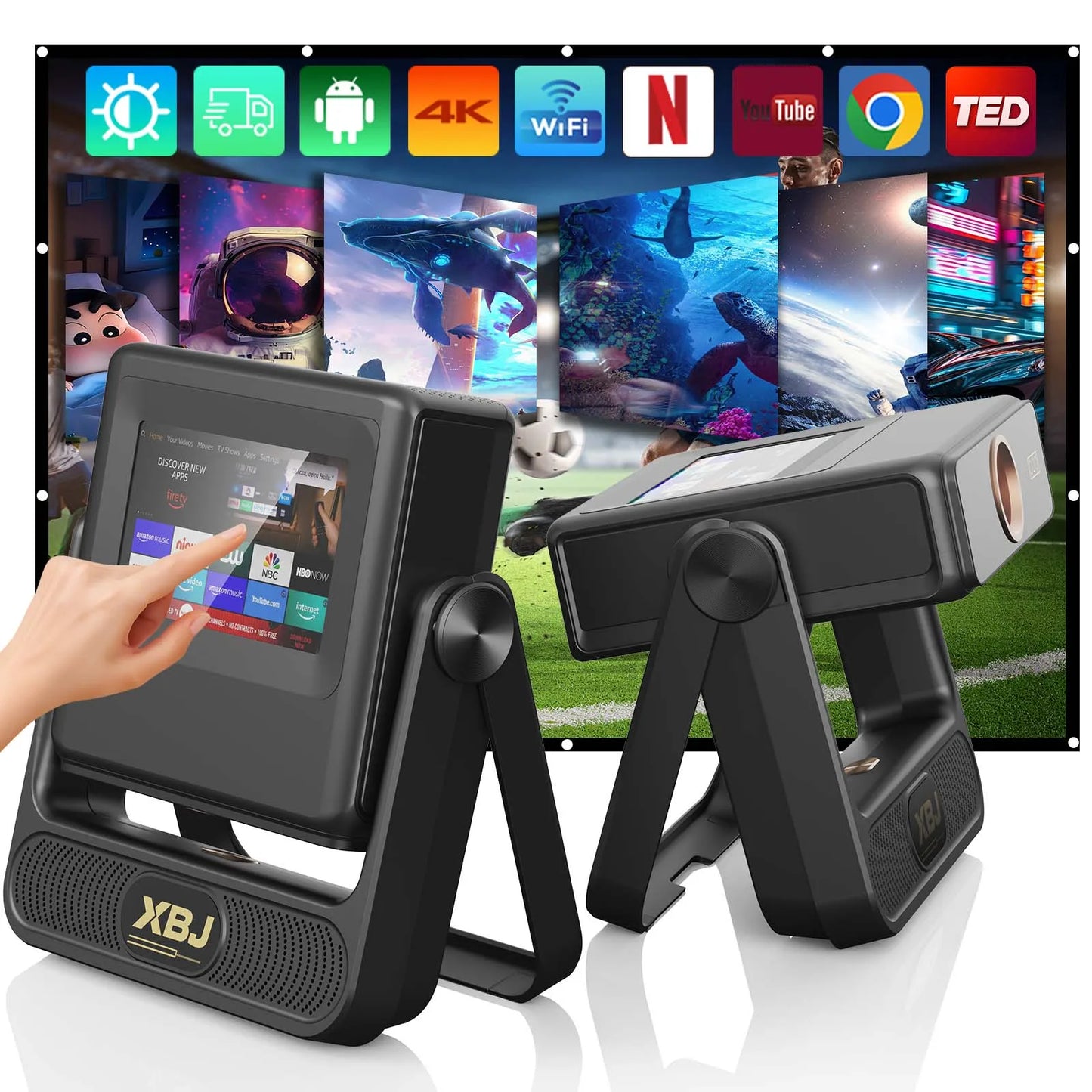 XBJ A5Pro Smart Dual Touchscreen Projector 1080P WiFi Auto Keystone Home Theater