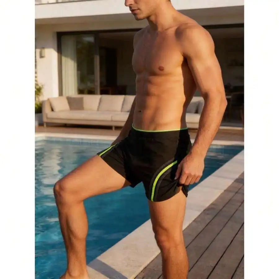 Mens Square Leg Swim Trunks With Drawstring And Flatlock Seams For Surfing Water Sports