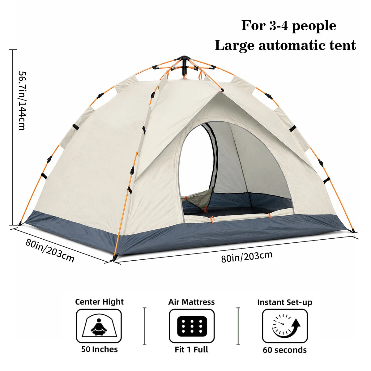 TRIBENEST Automatic Pop Up Camping Tent, Windproof Rain Resistant Shelter