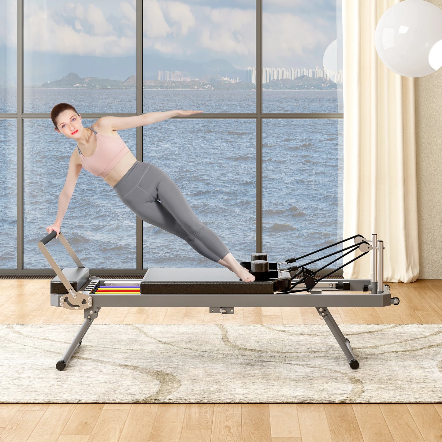 Multifunctional Pilates Reformer Home Exercise Machine With Resistance Cords