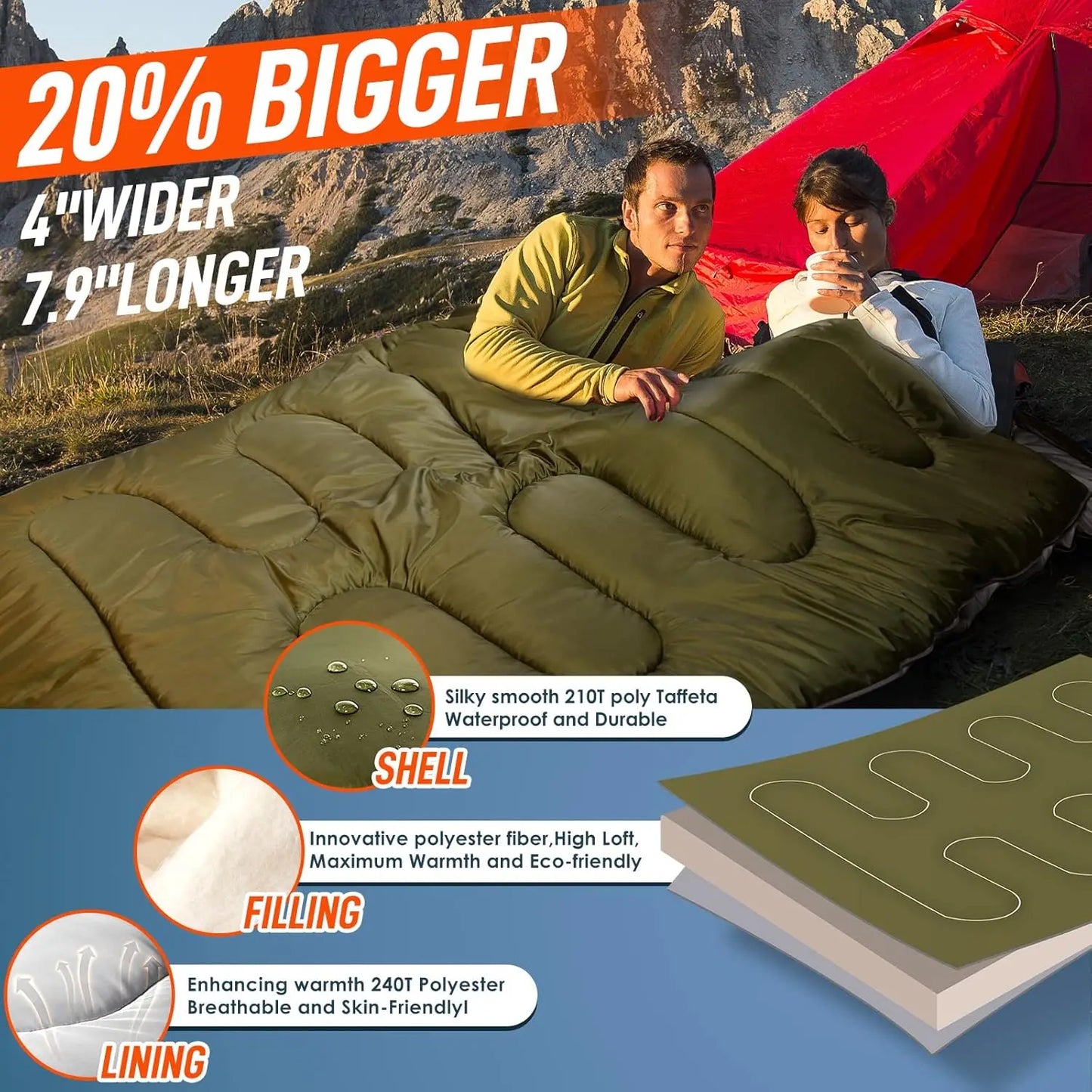 Double Camping Sleeping Bag Ultralight Waterproof 4 Season Backpacking