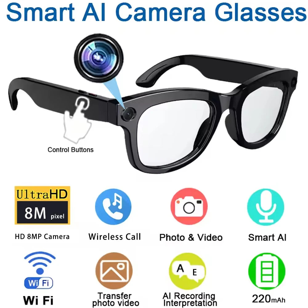 SENBONO Smart Glasses AI Translator 8MP Camera 4K Video Sunglasses