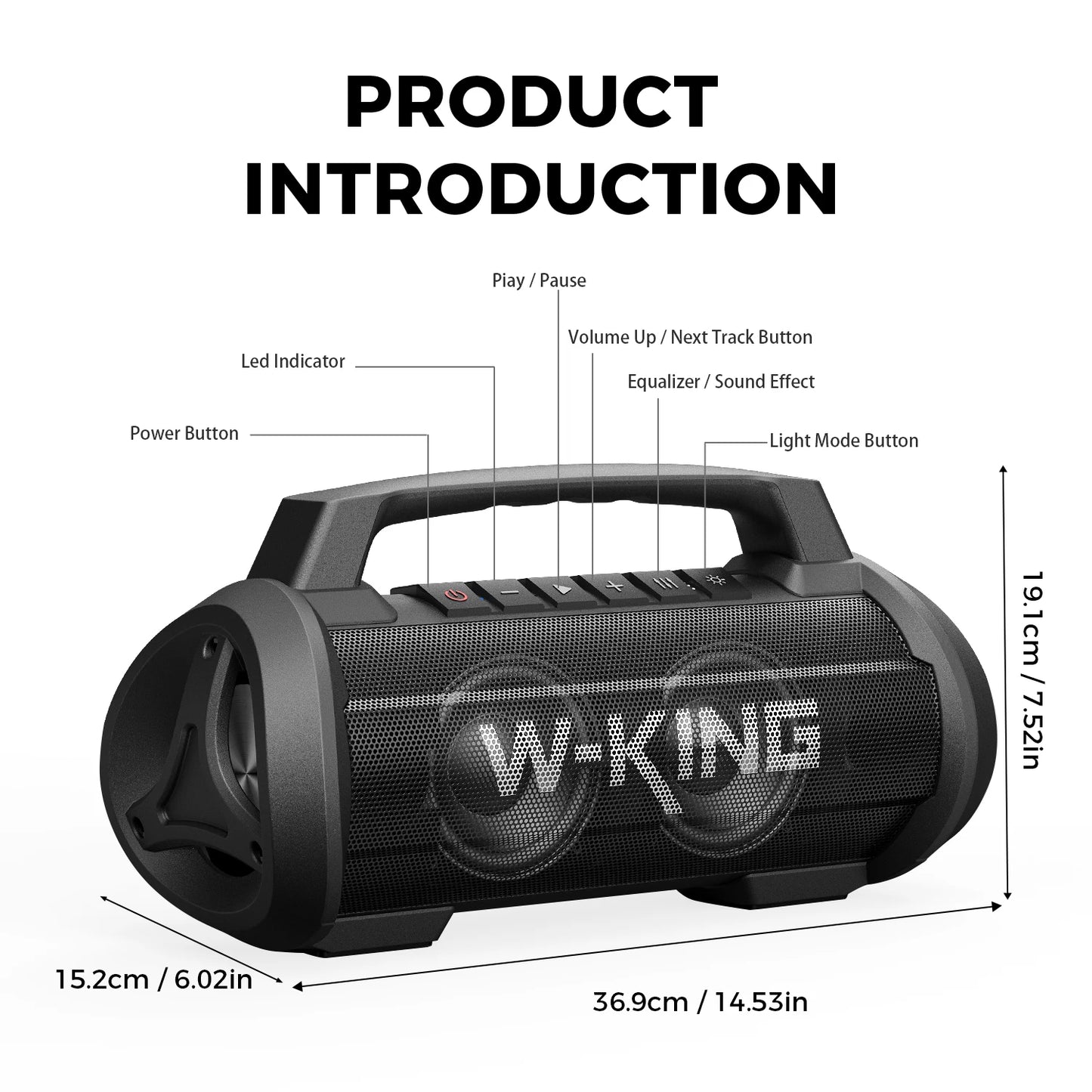 W-King D10MIC 70W RMS Bluetooth Portable Speaker IPX6 Waterproof BassBoost