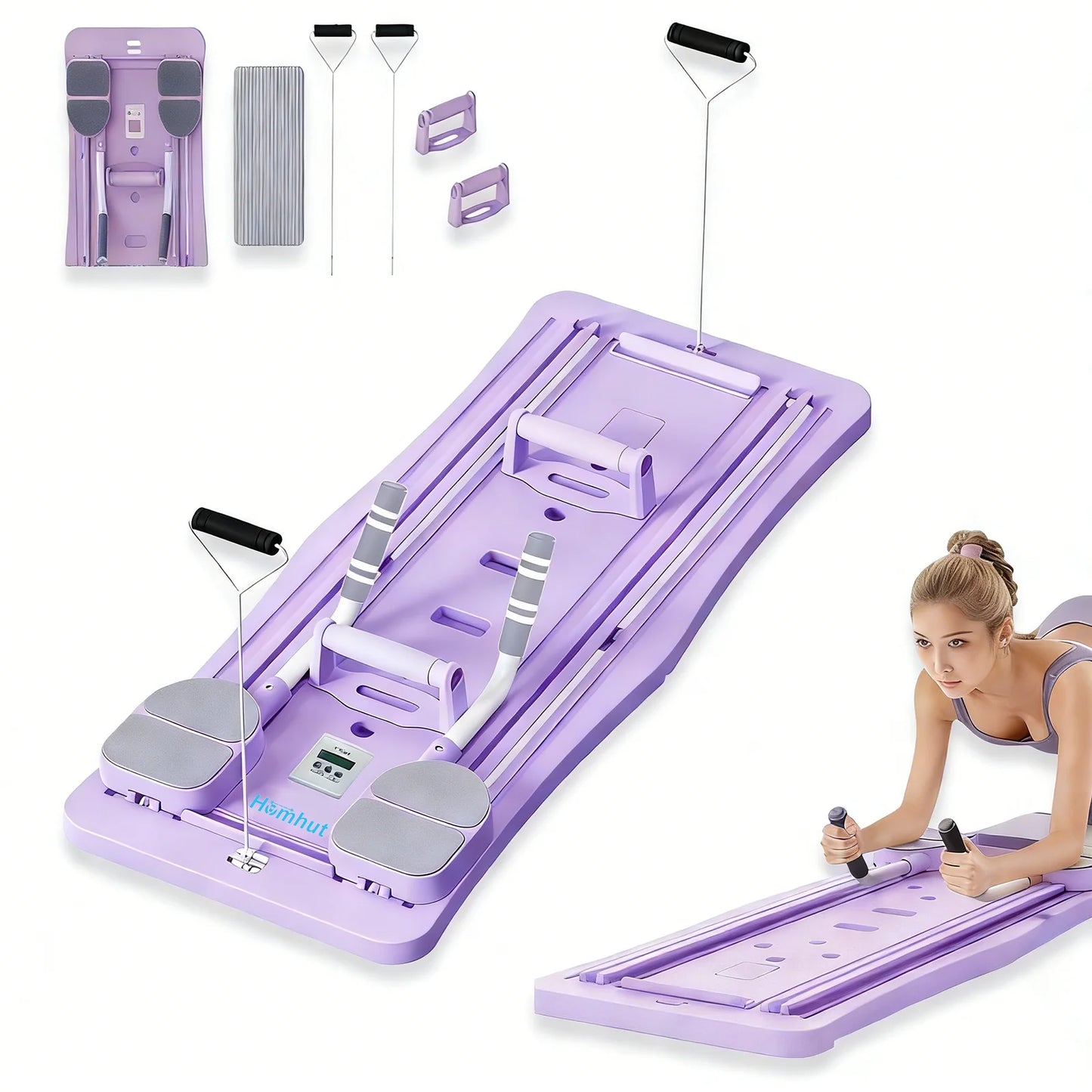 Foldable Pilates Sliding Board With Resistance Bands Portable Core Trainer