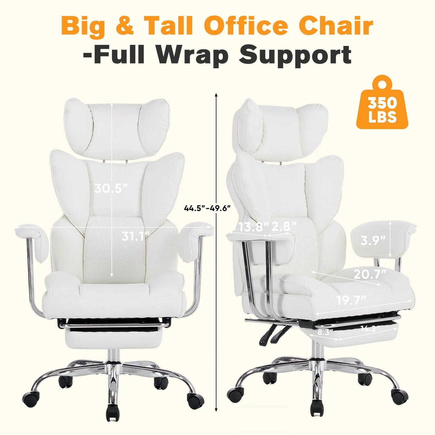 MCQ PU Leather Armrest Ergonomic Office Chair With Footrest 360 Degree Swivel