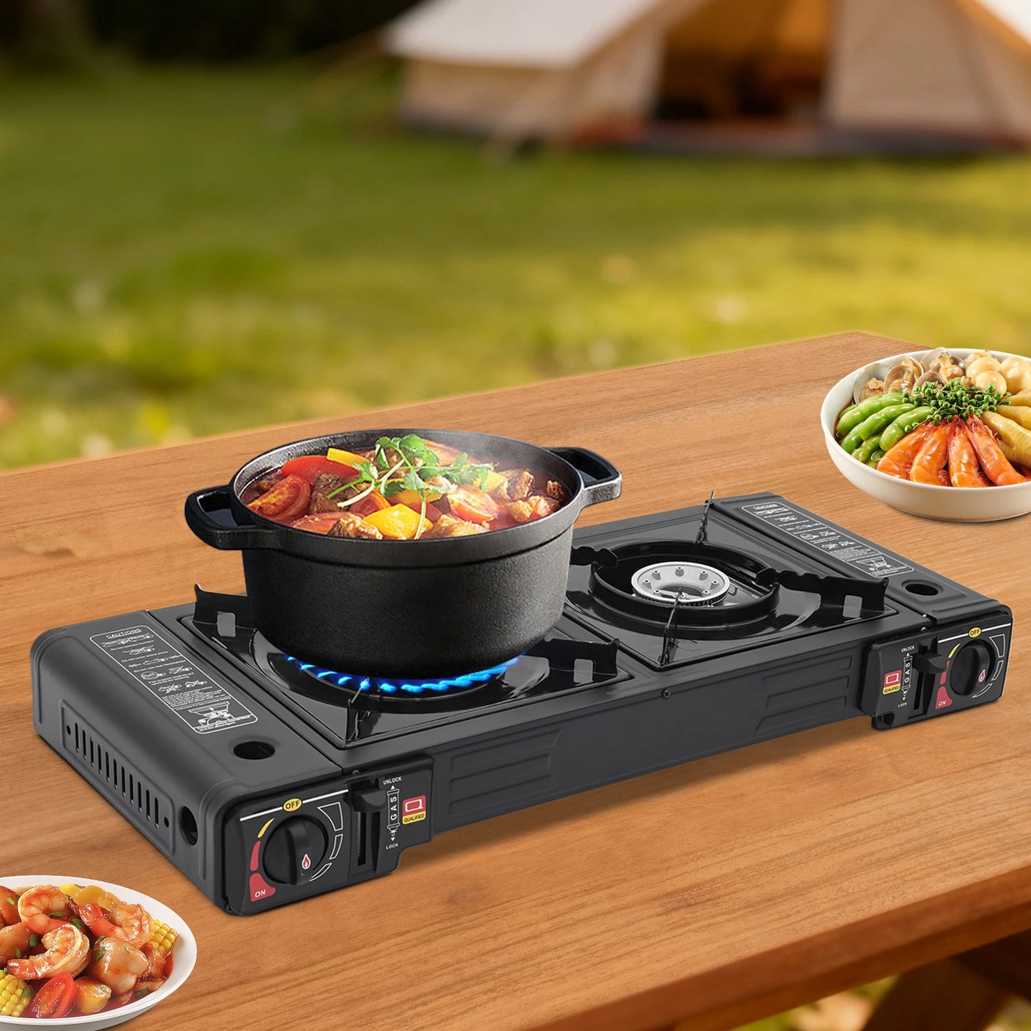 Portable 2 Burner Camping Stove With Ignition For Outdoor Cooking