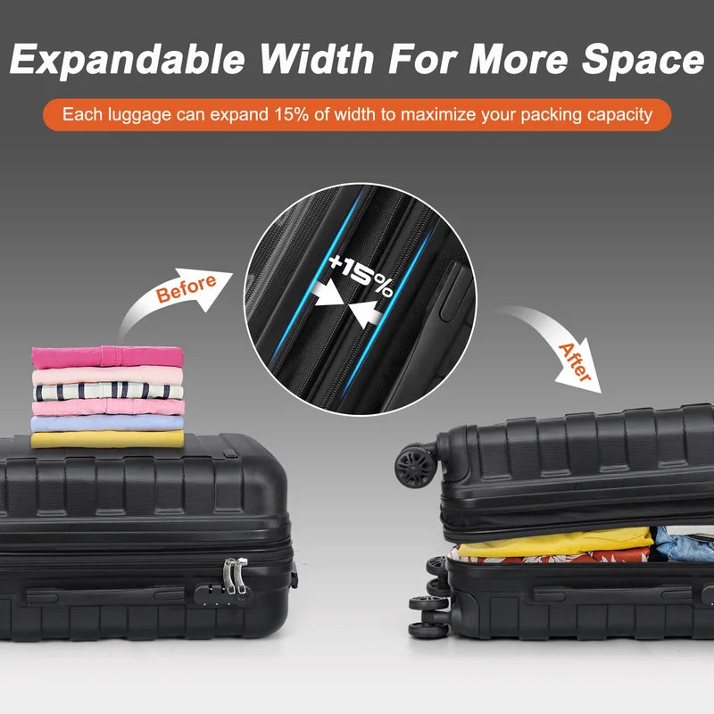 Expandable 3 Piece Hardshell Luggage Set With TSA Lock