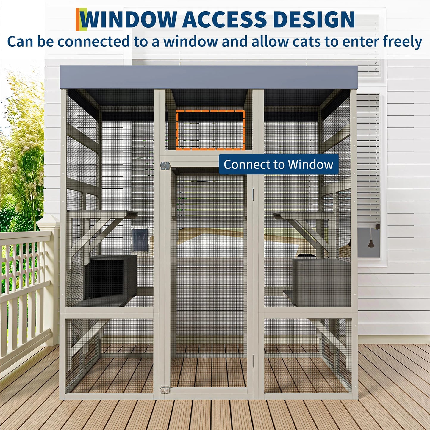 Outdoor Cat Enclosure HiMISS 70 Inch Catio With Five Platforms Waterproof UV Roof And Lockable Doors For Cat Owners