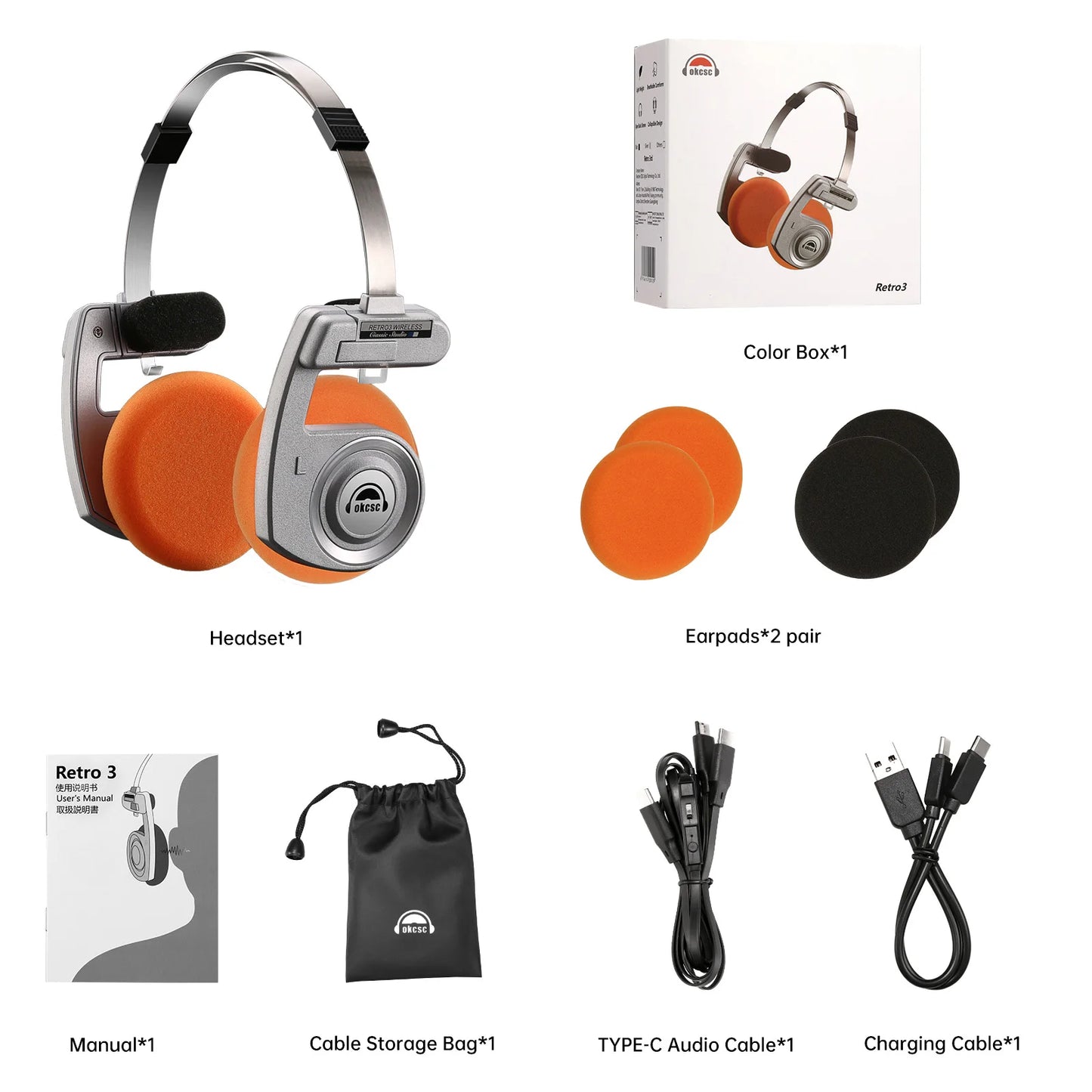 Okcsc 2in1 Wireless Headphones BT 5.3 Open Ear ANC